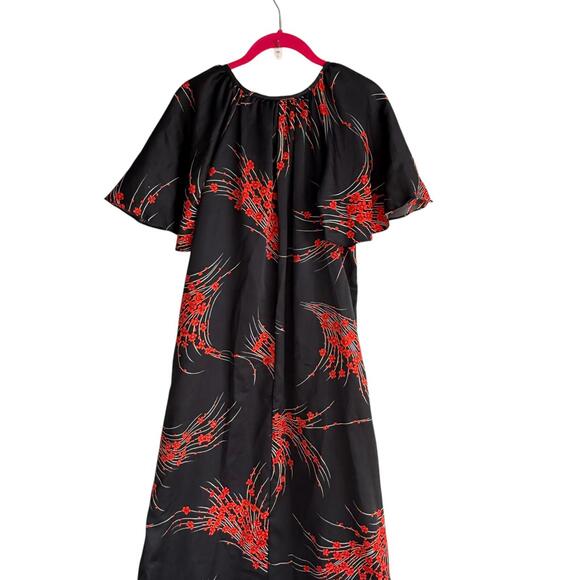 VINTAGE HILO HATTIE'S Black and Red Floral Wide Sleeve Ladies Dress, M - Picture 2 of 7